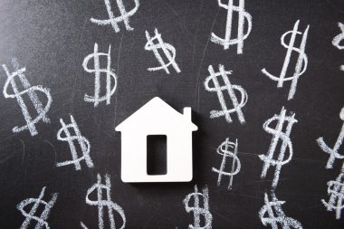 Ev şekil ve boyalı Doları sembolleri 