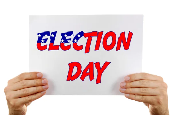 Card with Election Day text in hands — Stock Photo, Image