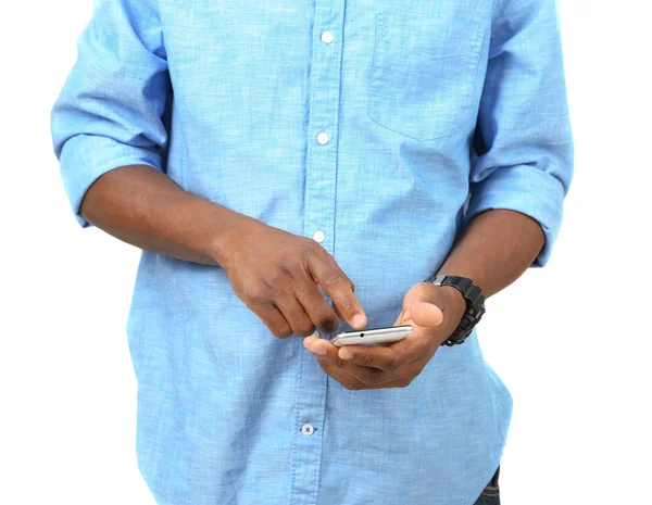 Afrikalı adamın holding cep telefonu — Stok fotoğraf
