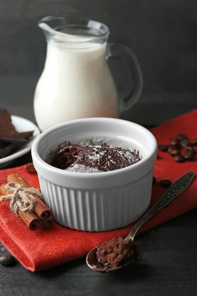 Chocolate fondant cake in cup — Stock Photo, Image