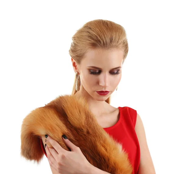 Blonde girl with fox fur — Stock Photo, Image