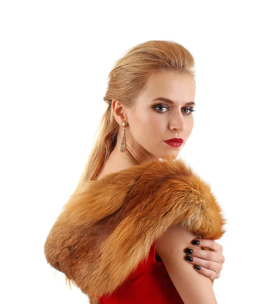 Blonde girl wearing fur — Stock Photo, Image