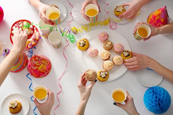 Birthday party with creamy cakes — Stock Photo, Image
