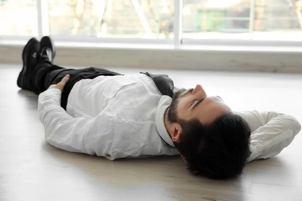 Young Handsome Businessman Lying Floor — Stock Photo, Image