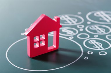 Ev şekil ve boyalı Doları sembolleri 