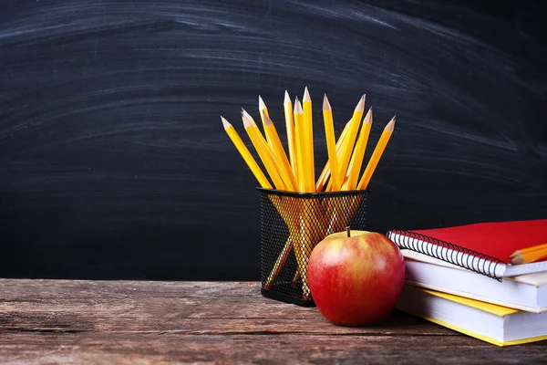 Pencils in metal holder — Stock Photo, Image