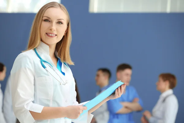 Female Doctor Stethoscope Colleagues Hospital — Stock Photo, Image