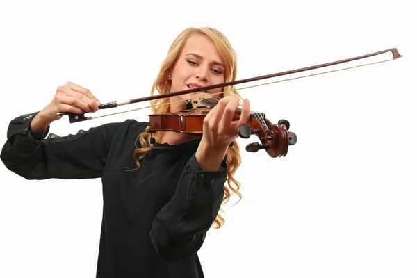 Beautiful woman plays violin — Stock Photo, Image