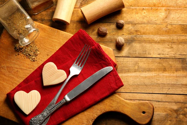 Composición de tenedor, cuchillo, servilleta — Foto de Stock