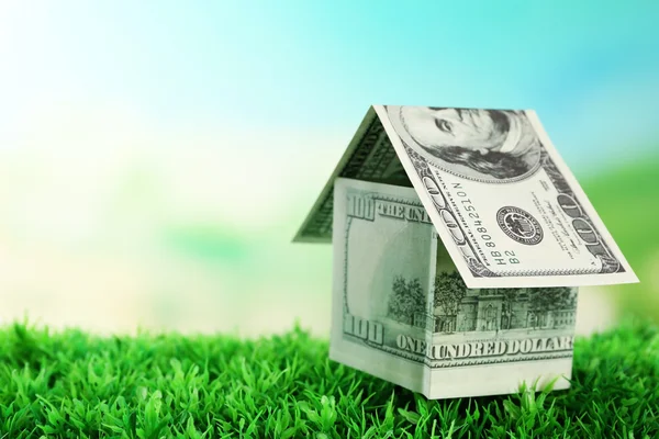 Money house on green grass — Stock Photo, Image