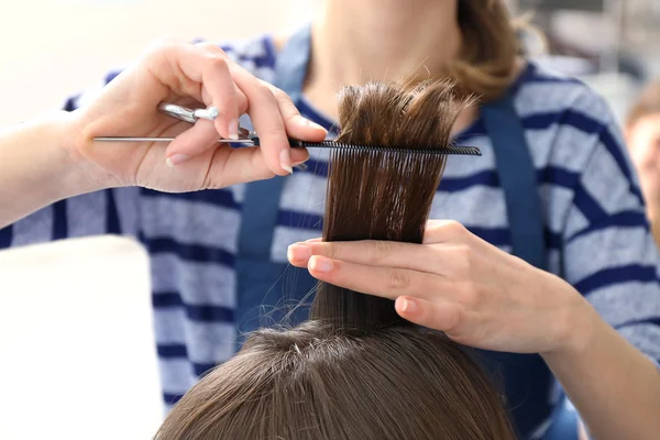 Kadeřník stříhání klientů vlasy — Stock fotografie