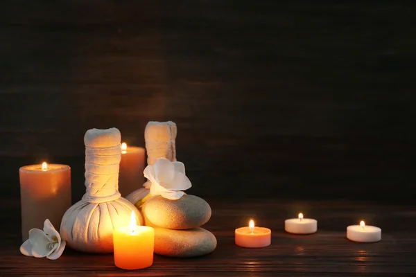 Spa composition with alight candles — Stock Photo, Image