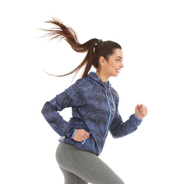 Femme sportive jogging isolé sur blanc — Photo