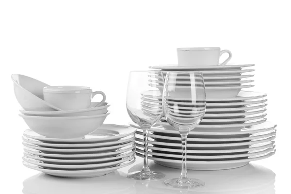 Stacked white clean plates — Stock Photo, Image