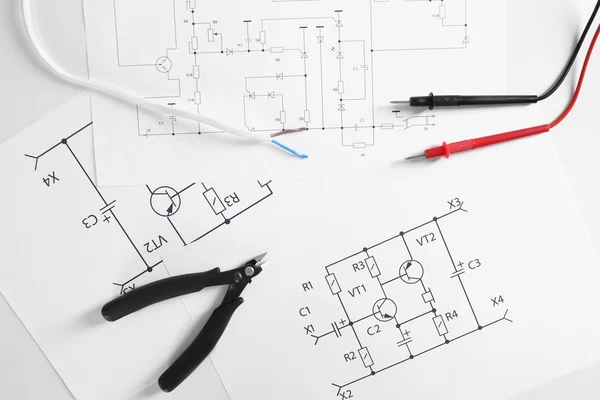 Electrical drawings with tools — Stock Photo, Image