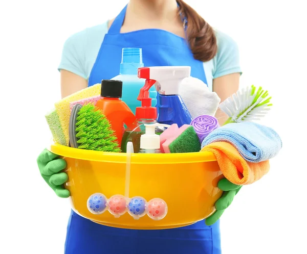 Kobieta gospodarstwa czyszczenia narzędzi — Zdjęcie stockowe