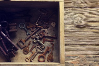Ahşap kutu tam eski anahtarları