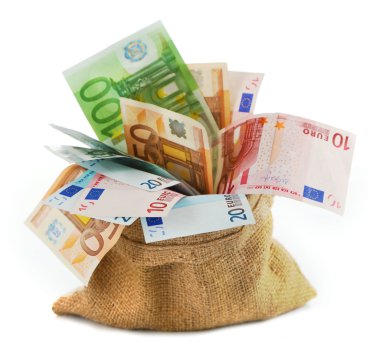Euro banknot ile dolu çuvala