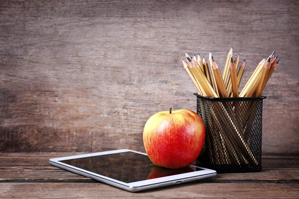 Pencils in metal holder — Stock Photo, Image