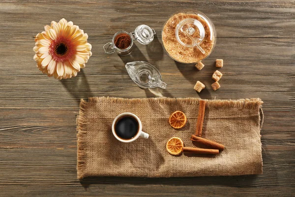 Cup of coffee with spices — Stock Photo, Image