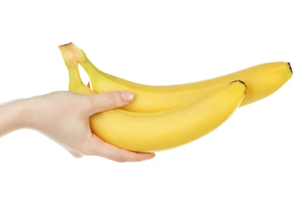 Mão feminina segurando bananas — Fotografia de Stock