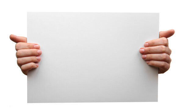 Female hands holding blank sheet