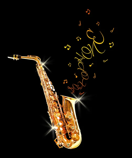 Golden saxophone and notes — Stock Photo, Image