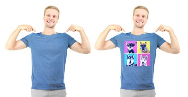 Adam t-shirt baskı köpeklerin ile