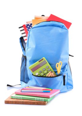 okul malzemeleriyle dolu sırt çantası. 