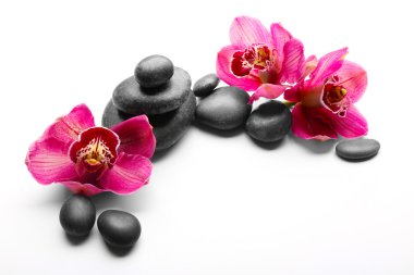 Spa taşlar ve kırmızı orkide 