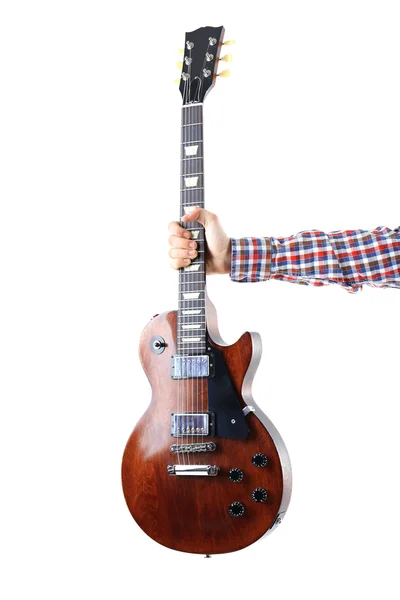 Man holding brown electric guitar — Stock Photo, Image