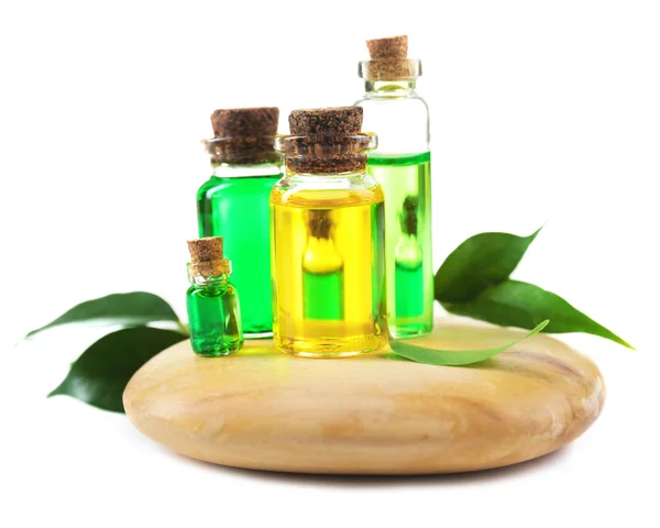 Bottles of tea oil, isolated — Stock Photo, Image