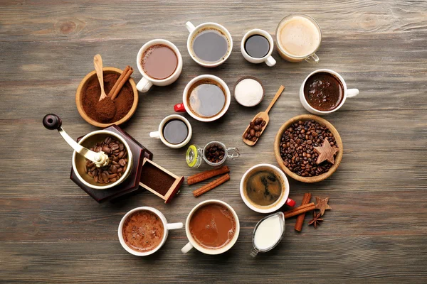 Assorted fresh coffee with spices — Stock Photo, Image