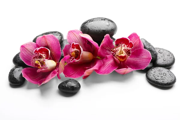 Spa stones and red orchid — Stock Photo, Image