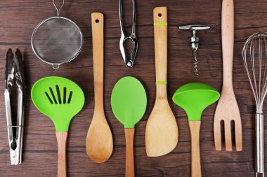 Set of stainless and wooden utensils  clipart