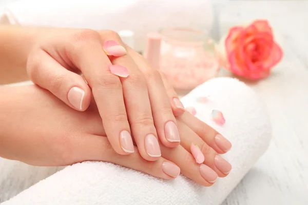 Woman hands with beautiful rose petals — Stock Photo, Image