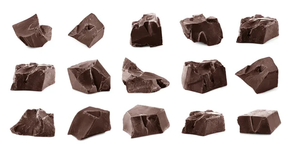 Chocolate pieces isolated on white — Stock Photo, Image