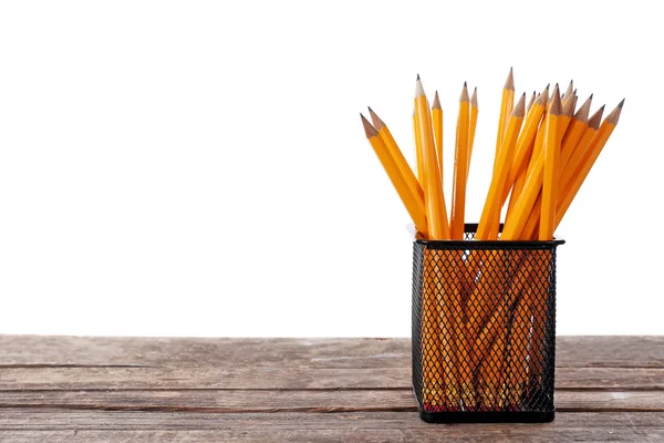 Set of pencils in metal holder — Stock Photo, Image