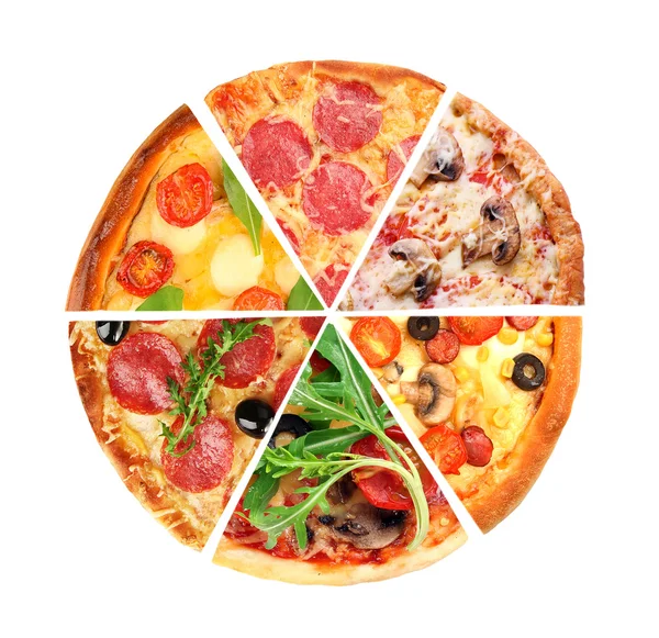 Diferentes rebanadas de pizza aisladas en blanco — Foto de Stock