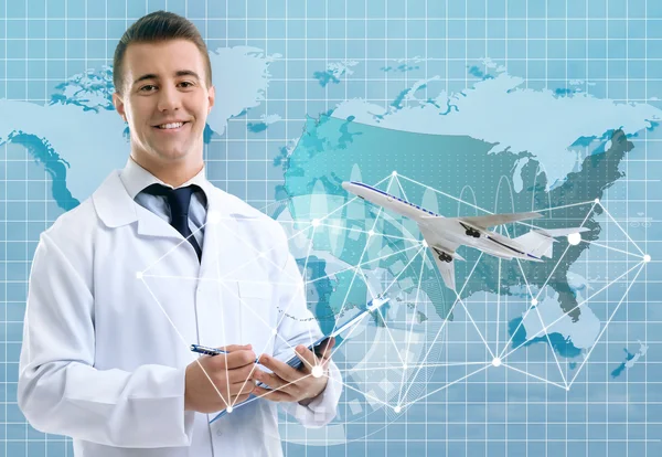 Medico Maschile Schermo Virtuale Concetto Turismo Medico — Foto Stock