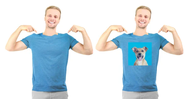 Man in t-shirt met print van de hond — Stockfoto