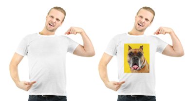 T-shirt adam köpek baskı ile