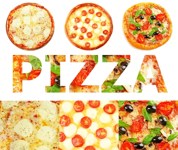 Farklı pizza'sin kolaj — Stok fotoğraf