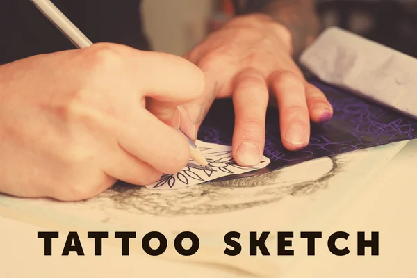 Tattoo machine, sketch and tattoo supplies — Stock Photo, Image