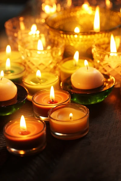 Burning candles in glass — Stock Photo, Image