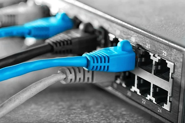 Τα καλώδια Ethernet που συνδέονται — Φωτογραφία Αρχείου