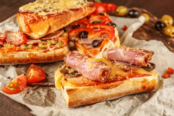 Hot pizza baguettes — Stock Photo, Image
