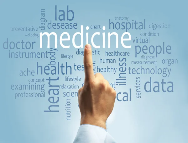 Doctor hand pointing at word cloud — Stock Photo, Image