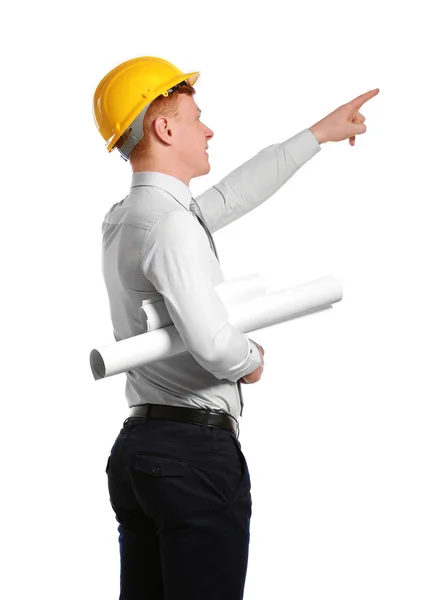 Young Male Construction Engineer Isolated White — Stock Photo, Image