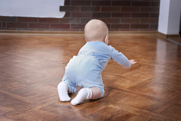 Ahşap zemin üzerinde tarama bebek — Stok fotoğraf